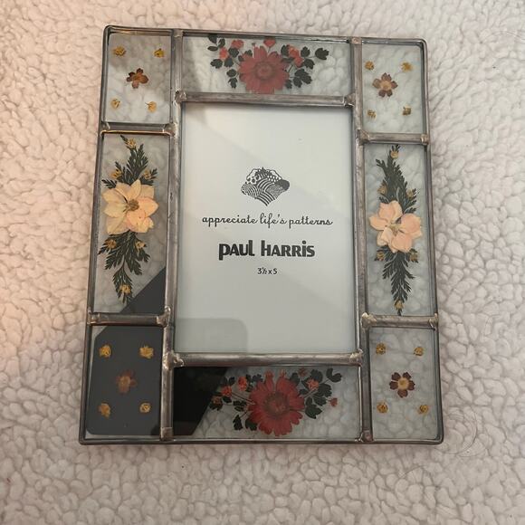 VTG  Pressed Flower Metal Leaded Glass
Picture Frame Vintage 3.5x5 Paul Harris - Picture 3 of 6